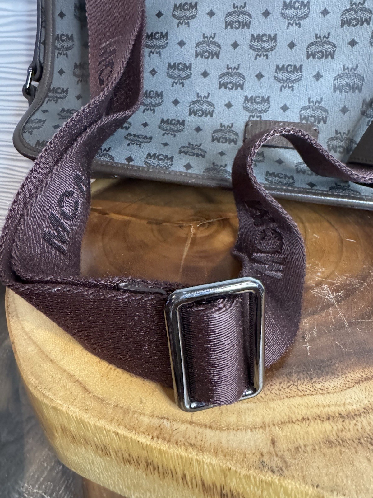 Authentic MCM Visetos Messenger / Crossbody Bag (Grey/Dark Brown)