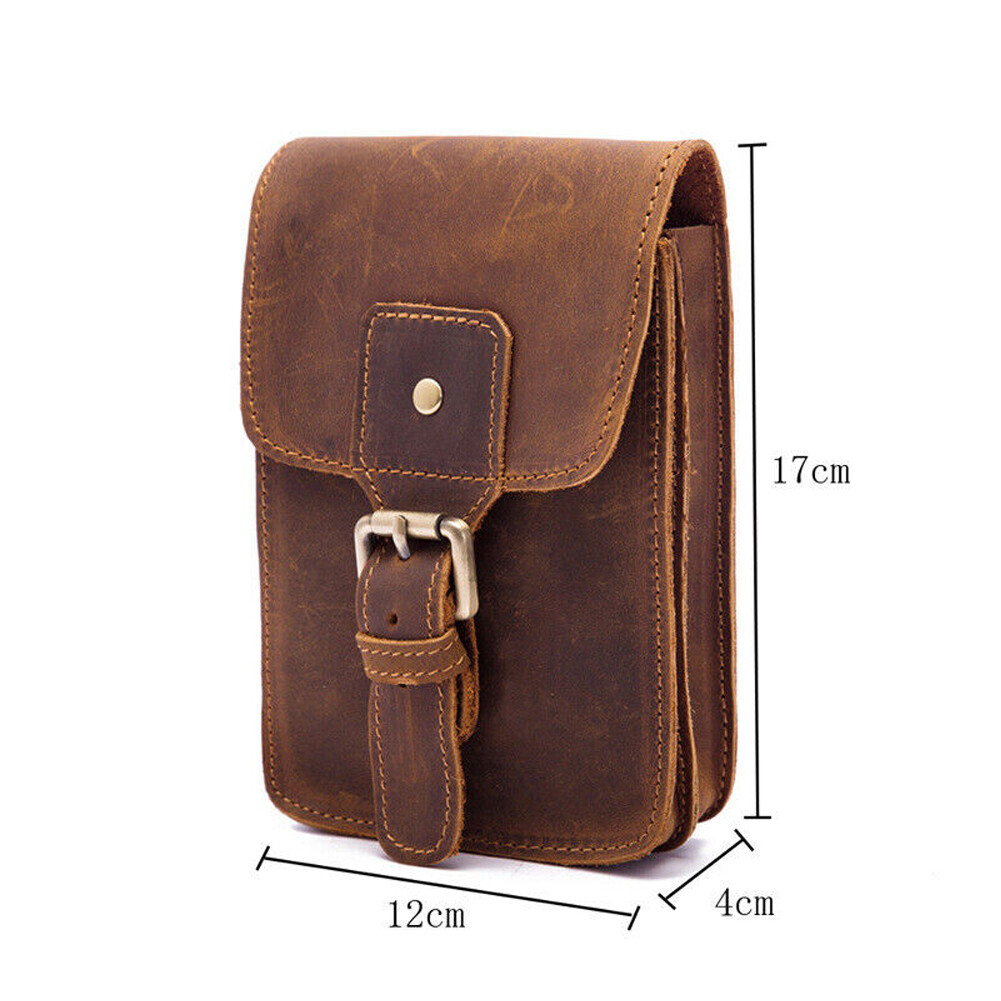 Men Crazy Horse Leather Small Waist Bag Pouch Hook Fanny Waist Belt Pack`