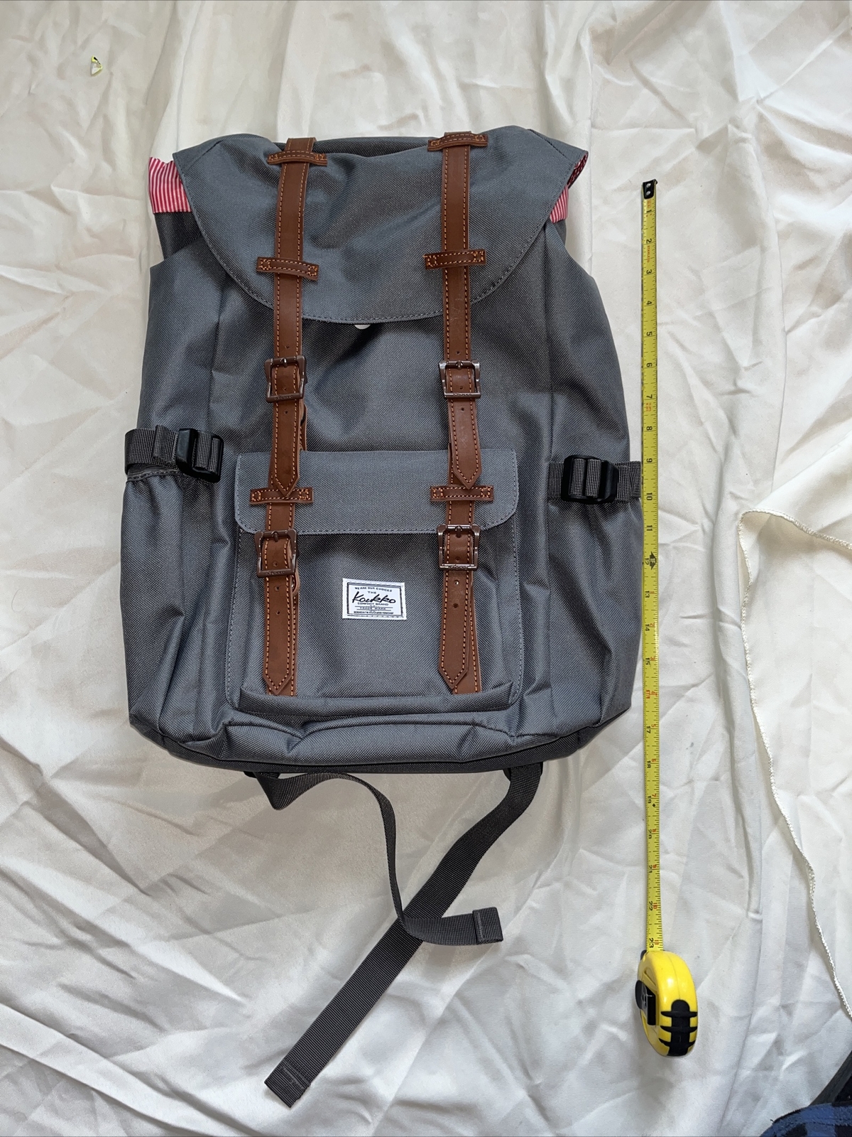 KAUKKO Laptop Travel Backpack, Outdoor Rucksack gray canvas padded straps leathe