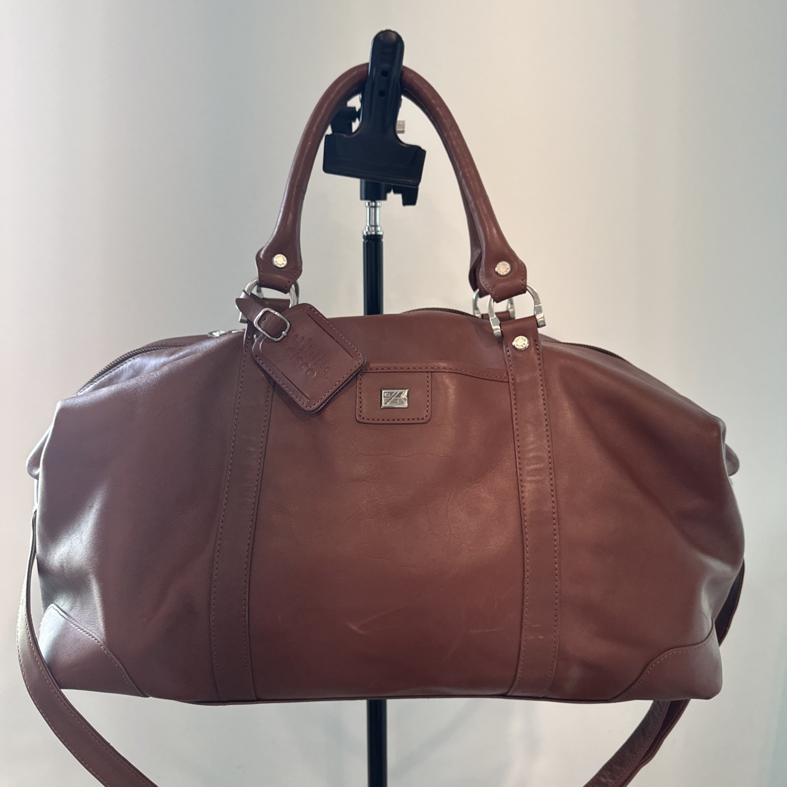 Excellent Cutter & Buck Large 19″ Brown Leather Weekender Duffel Travel Bag