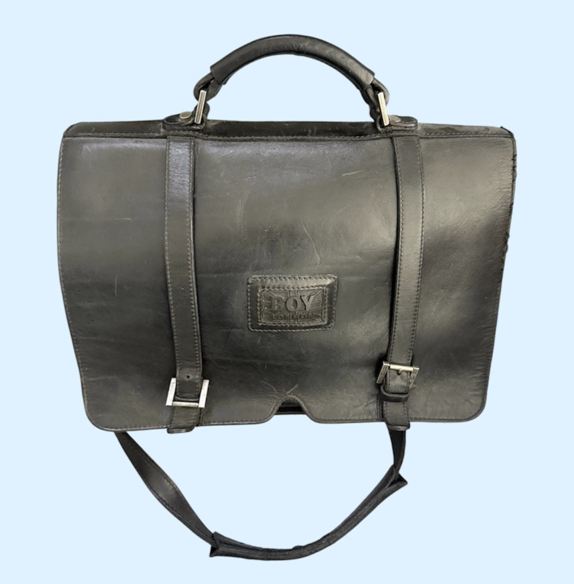 BOY London *RARE* Black Leather Briefcase Shoulder Bag Vtg 80s MELROSE messenger