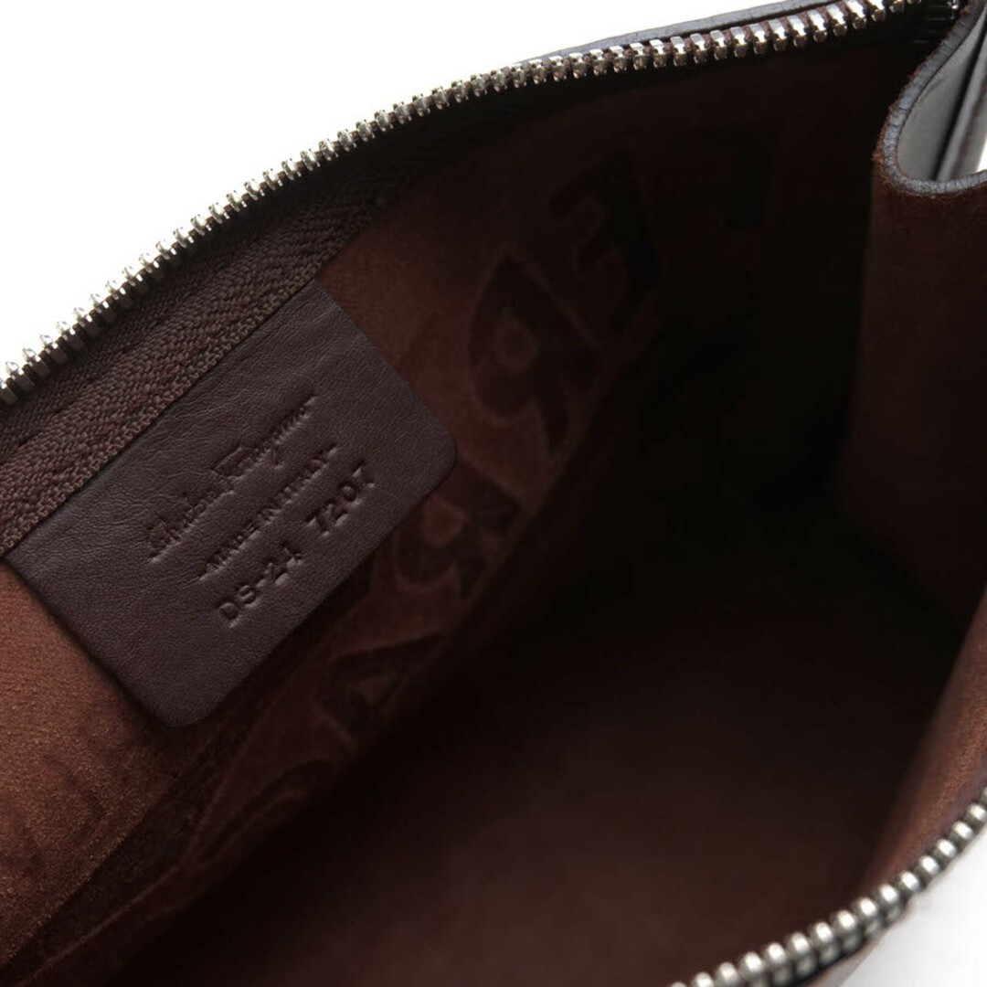 Ferragamo Men’s Business Second Clutch Bag Brown Leather Logo 22.5x14x5cm
