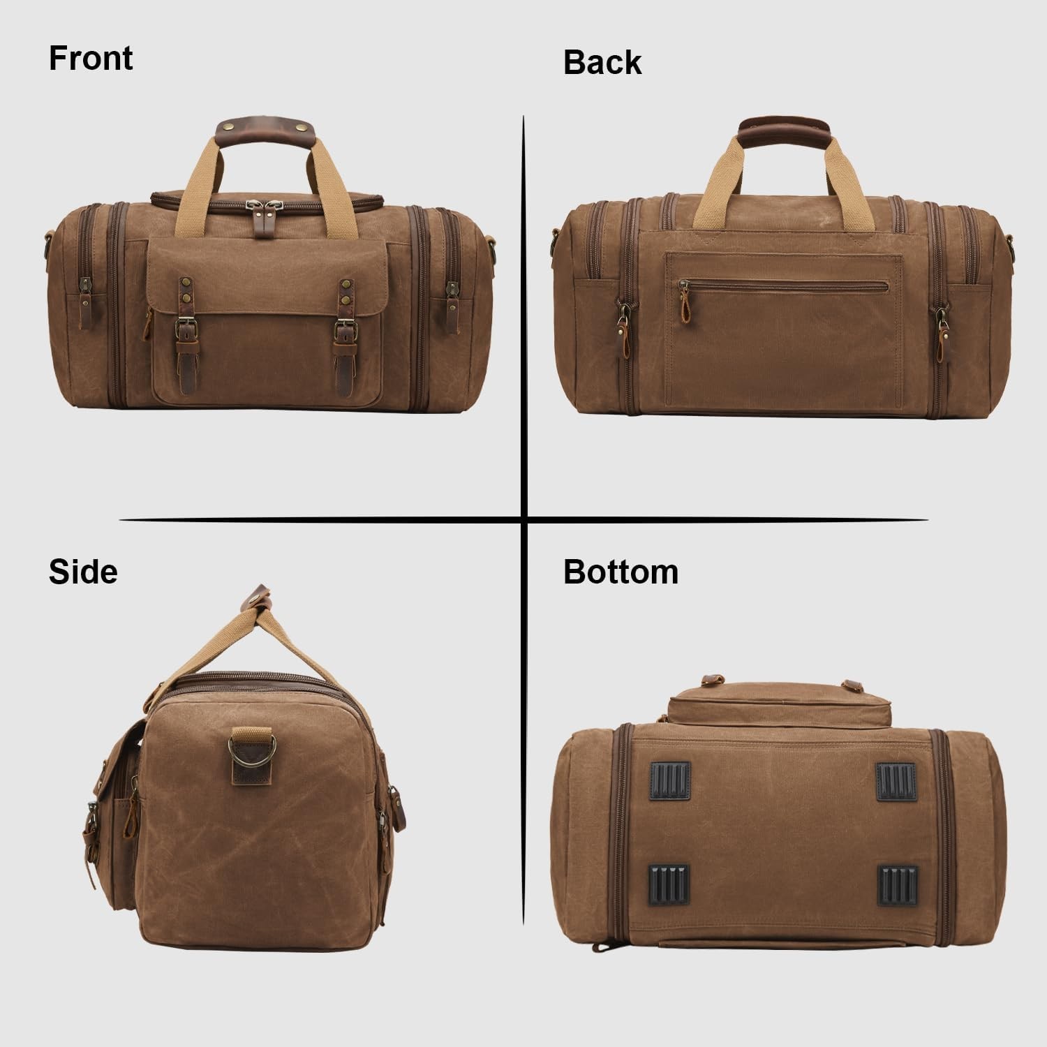 50L Waxed Canvas Duffel Bag, Coffee/ ArmyGreen | Waterproof Travel & Weekend Bag