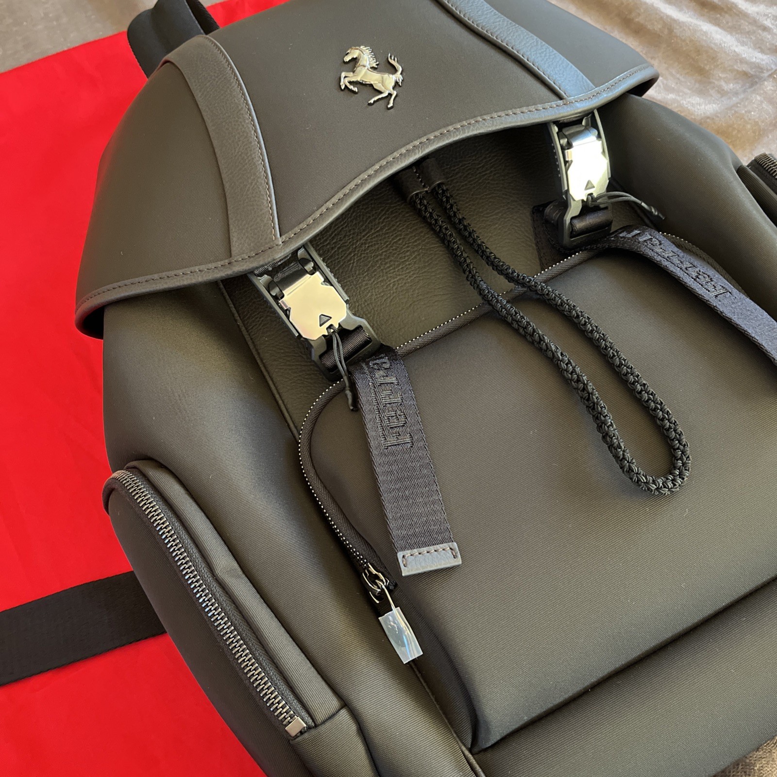 Ferrari Purosangue Black Leather Backpack with Storage Bag Original Genuine