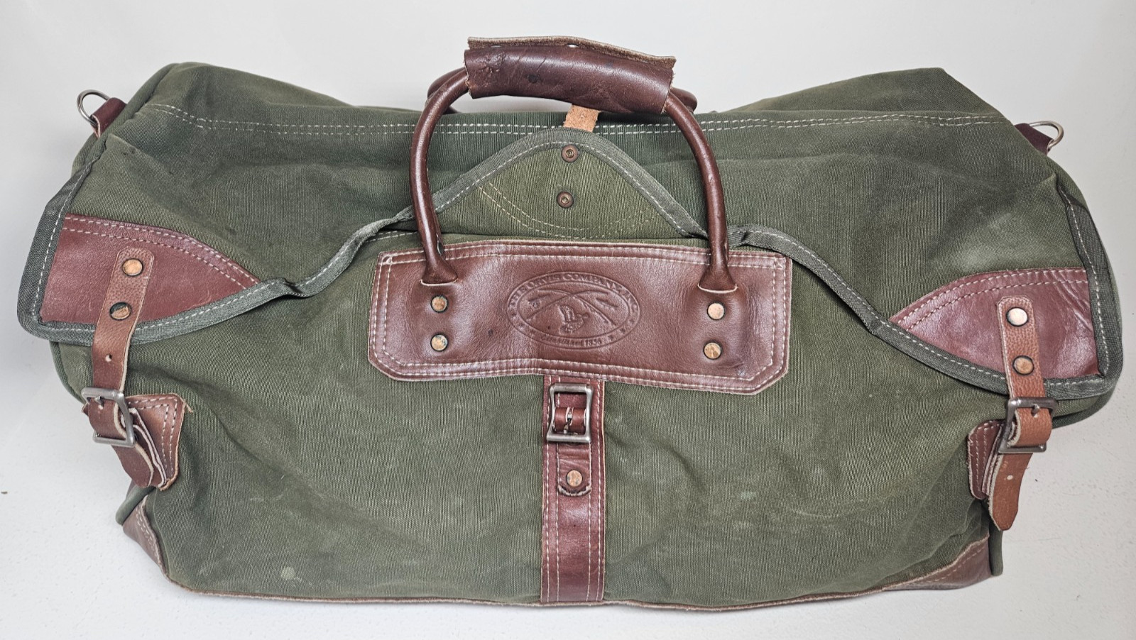 Vintage Orvis Battenkill Green Canvas Leather Weekender Duffle Bag 24 3/4in