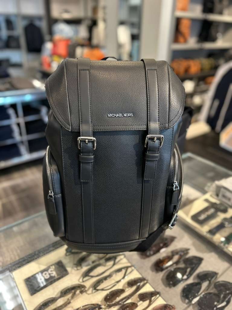 Michael Kors Cooper Men Leather Side Pocket Buckle Travel City Backpack MK