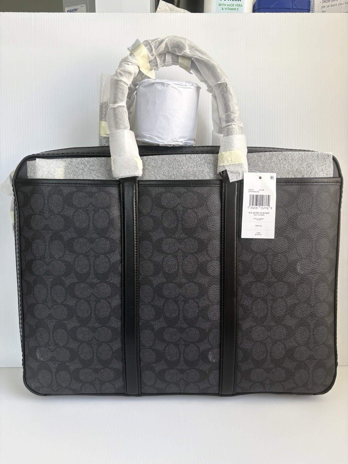 Coach Metropolitan Slim Briefcase in Signature CanvasCharcoal /Black NWT