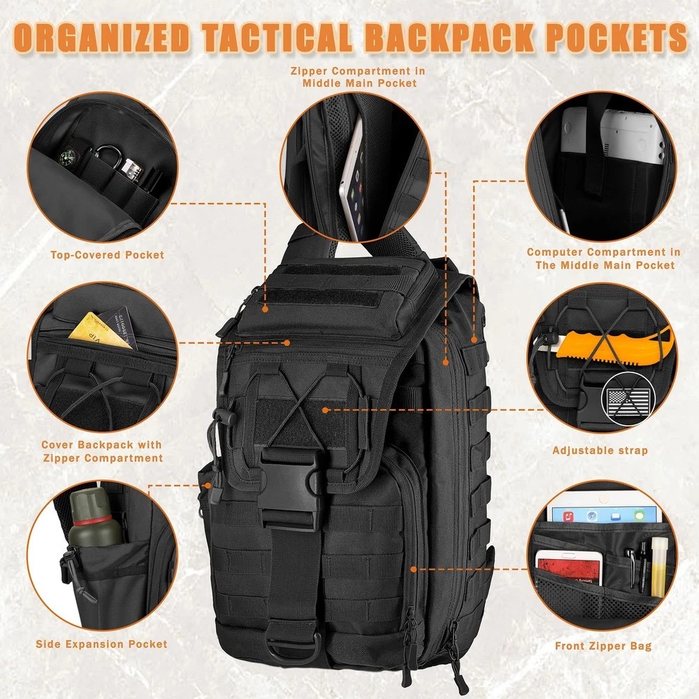 Tactical Sling Bag for Men, 30L Extra Large Tactical Bag with Bottle Holder, …