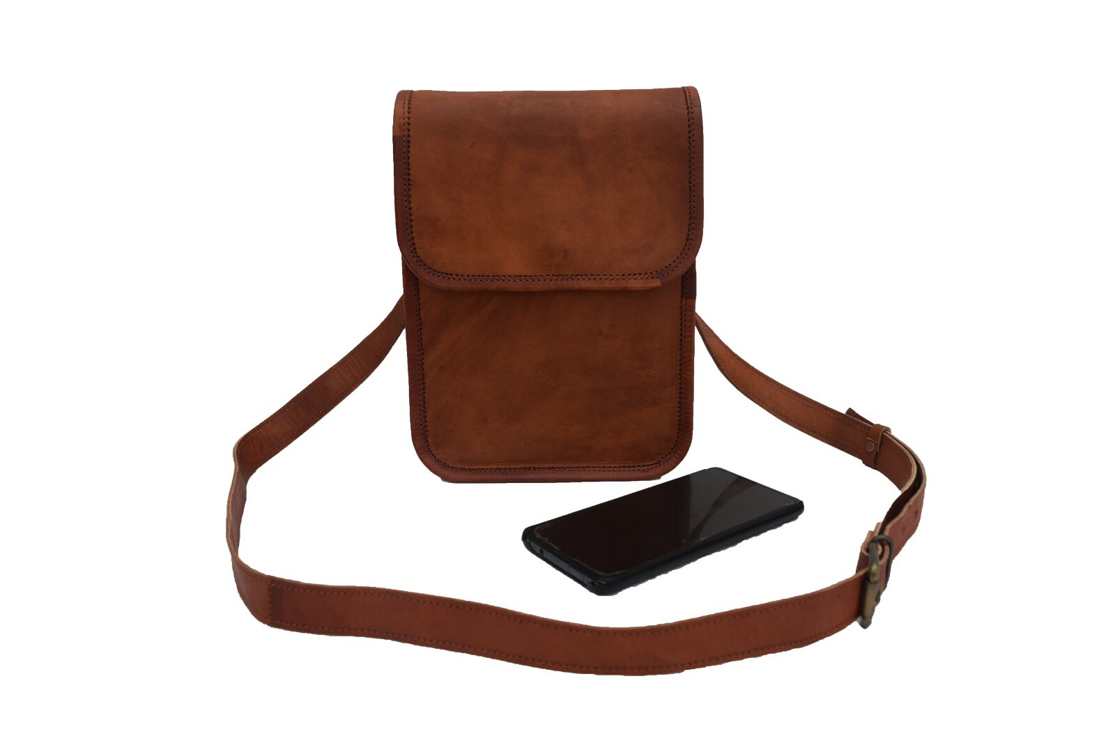 Vintage Leather Messenger Crossover Bag Mobile Purse Wallet Handbag Sling 9 In