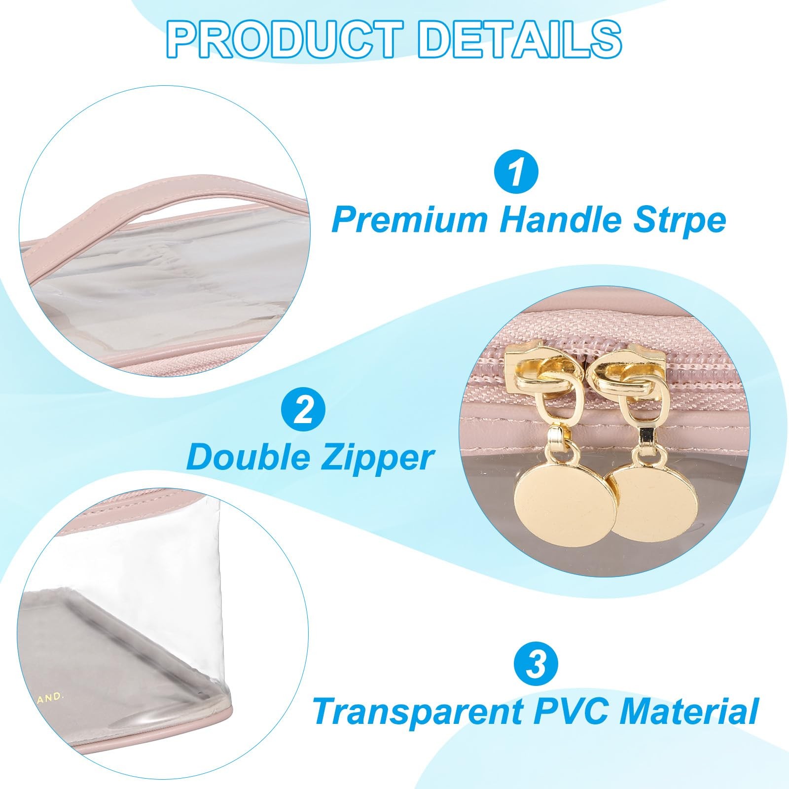 PATIKIL Clear Toiletry Bag, Waterproof Travel 9.25 x 6.1 x 5.12 inch, Pink