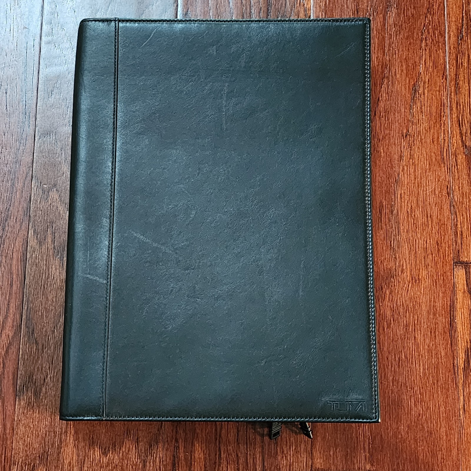 Vintage TUMI All Leather Zip Portfolio Clutch Business Notepad Premium Black