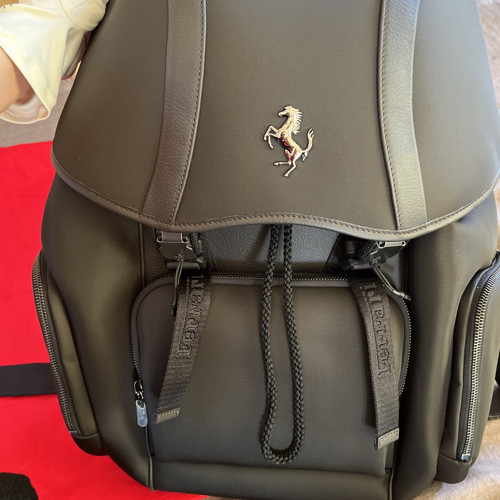 Ferrari Purosangue Black Leather Backpack with Storage Bag Original Genuine
