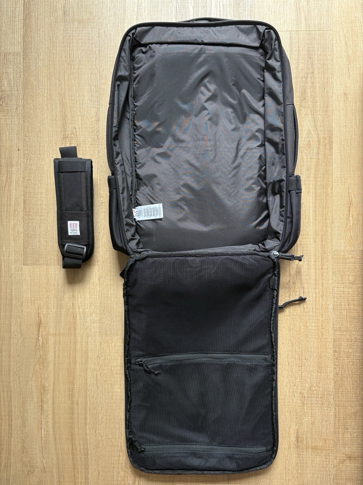 Topo Designs Global Travel Bag 30L Backpack, Black/Black W/ AirTag Holder