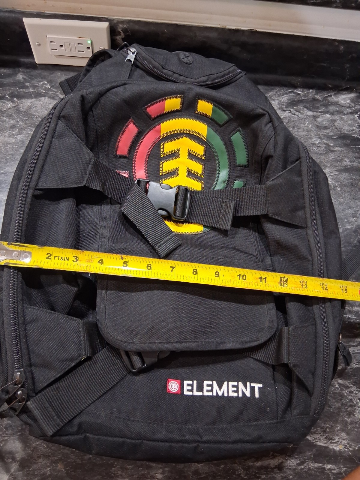 Vintage Element Black Mohave Skateboard Backpack Bag Rasta Logo USED