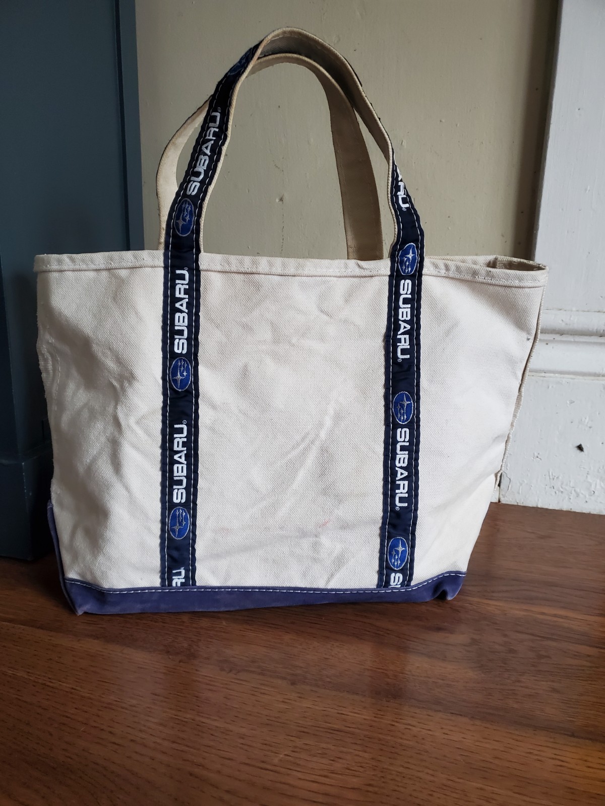 Vintage 90s LL Bean Subaru Car Promo Boat & Tote Bag Made in USA Branded Strap