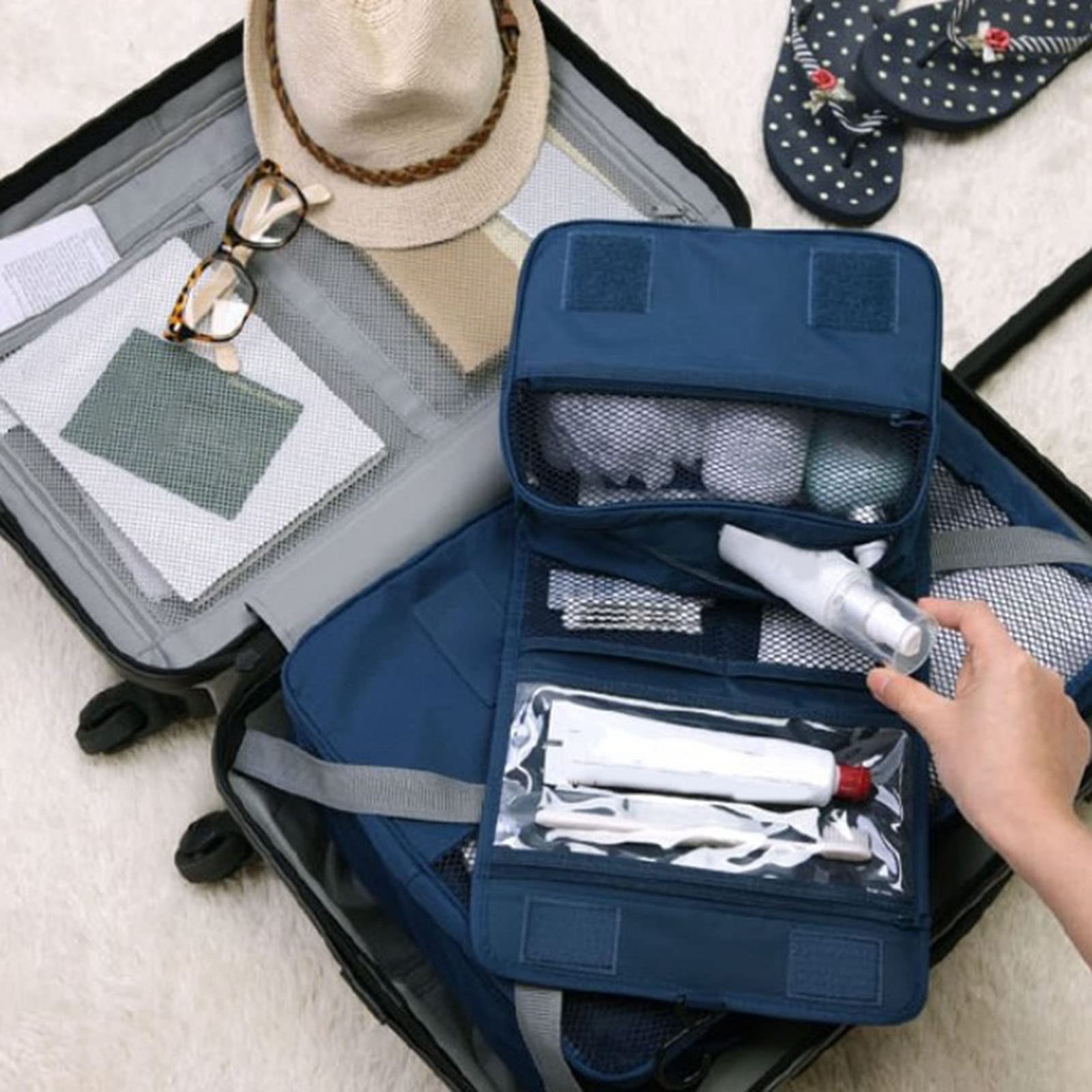 Toiletry Bags, Hanging Bag Cosmetic Foldable Makeup Navy blue