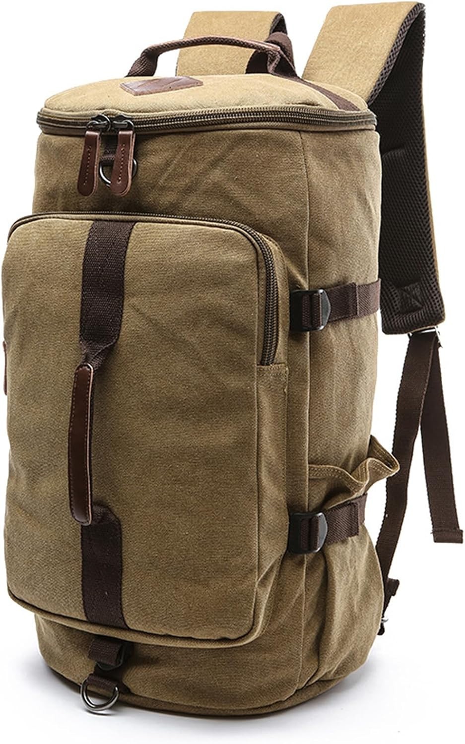 Large Canvas Travel Backpack for Men Carry On Work Bag Khaki