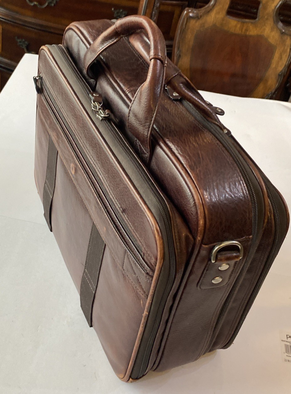 Vintage WILSON Genuine Leather Brown Travel Bag Expanding 5 Zipper Compartments