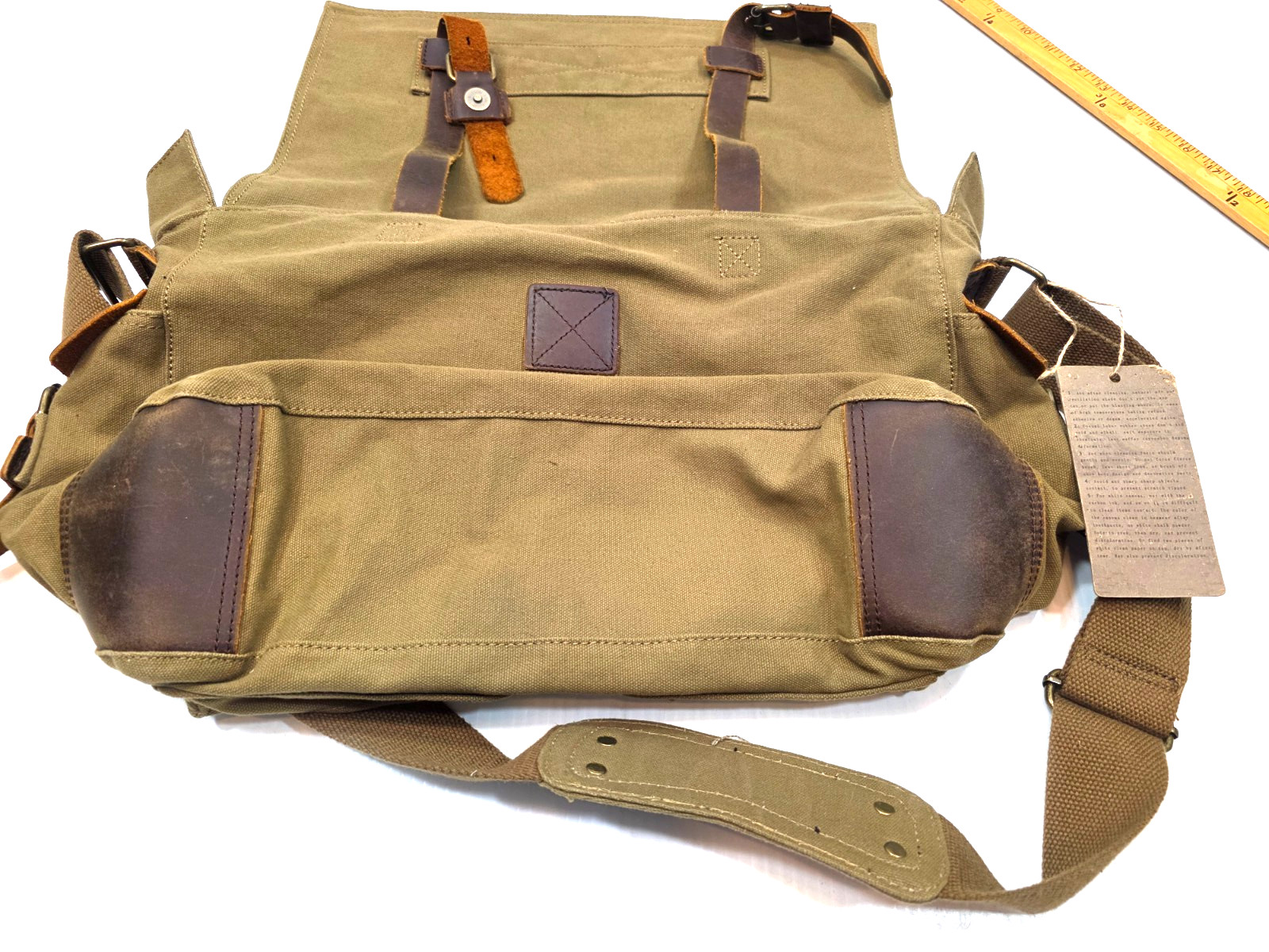 SC COTTON Canvas Messenger Shoulder Bag w Leather Straps Olive Green