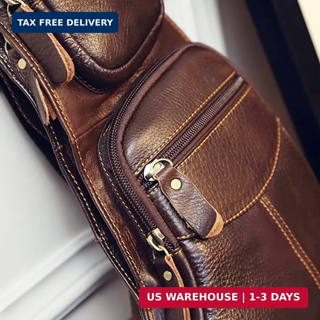 Vintage Leather Sling Bag Backpack for Men Crossbody Shoulder Chest DayPack Back