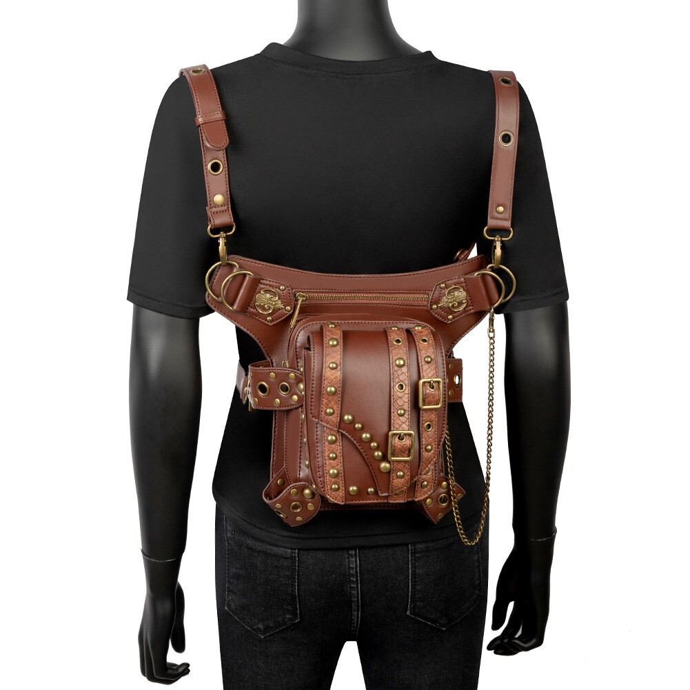 GEARDUKE Men Women Gothic Steampunk Crossbody Shoulder Leather waist Chest Bag