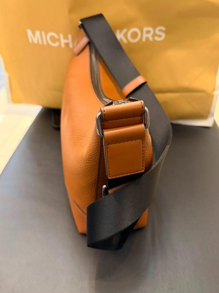 Michael Kors Cooper Pebbled Leather Soft Crescent Crossbody Bag Luggage Men MK