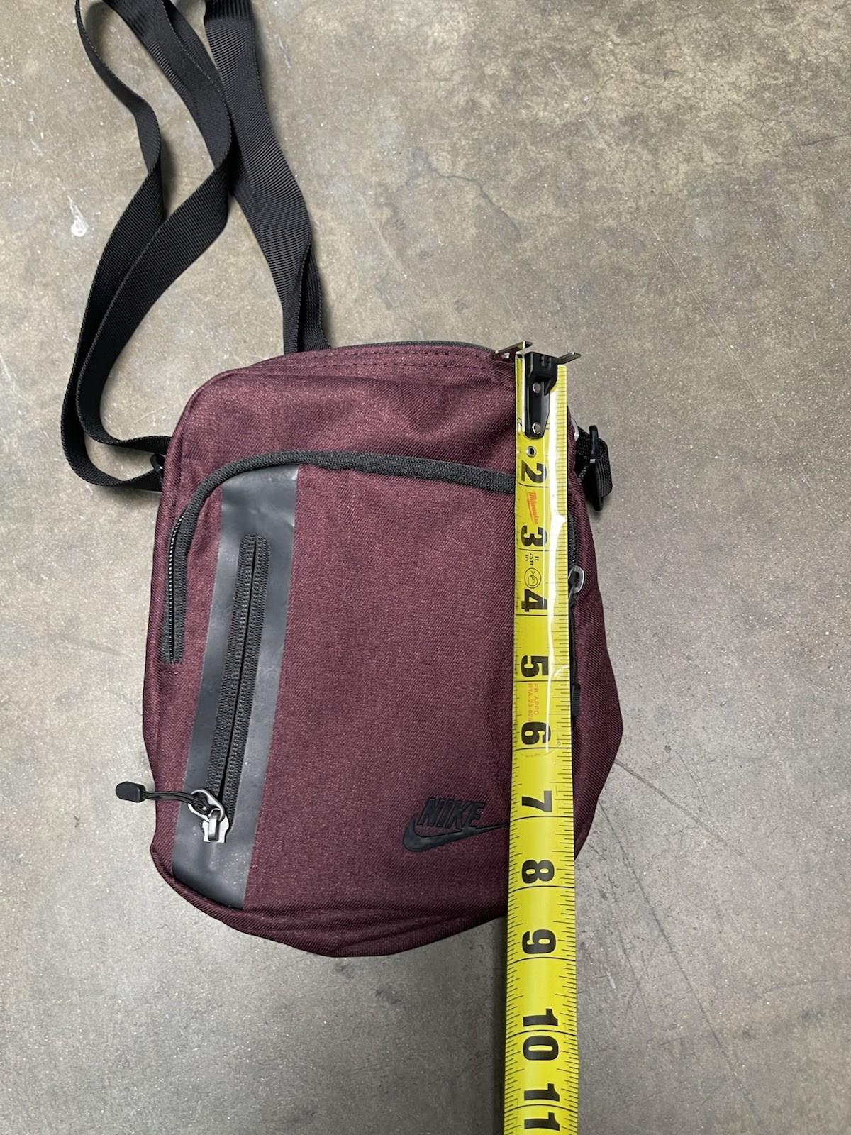 Nike Burgundy Small Crossbody Bag Logo, Zip Closure, Adjustable Strap Pockets
