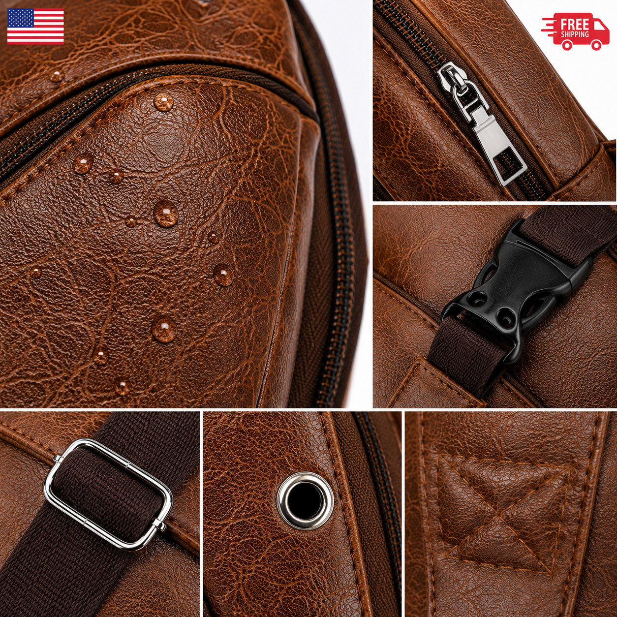 Chest Crossbody Bag Sling Backpack for Men with USB Charge Port Brown