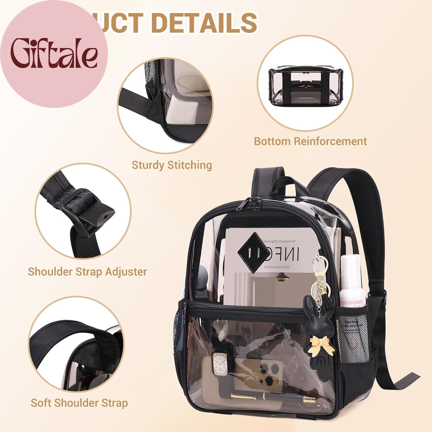 Clear Backpack for Stadium Events Approved 12×6×12, Thick TPU Mini Clear Bag wit