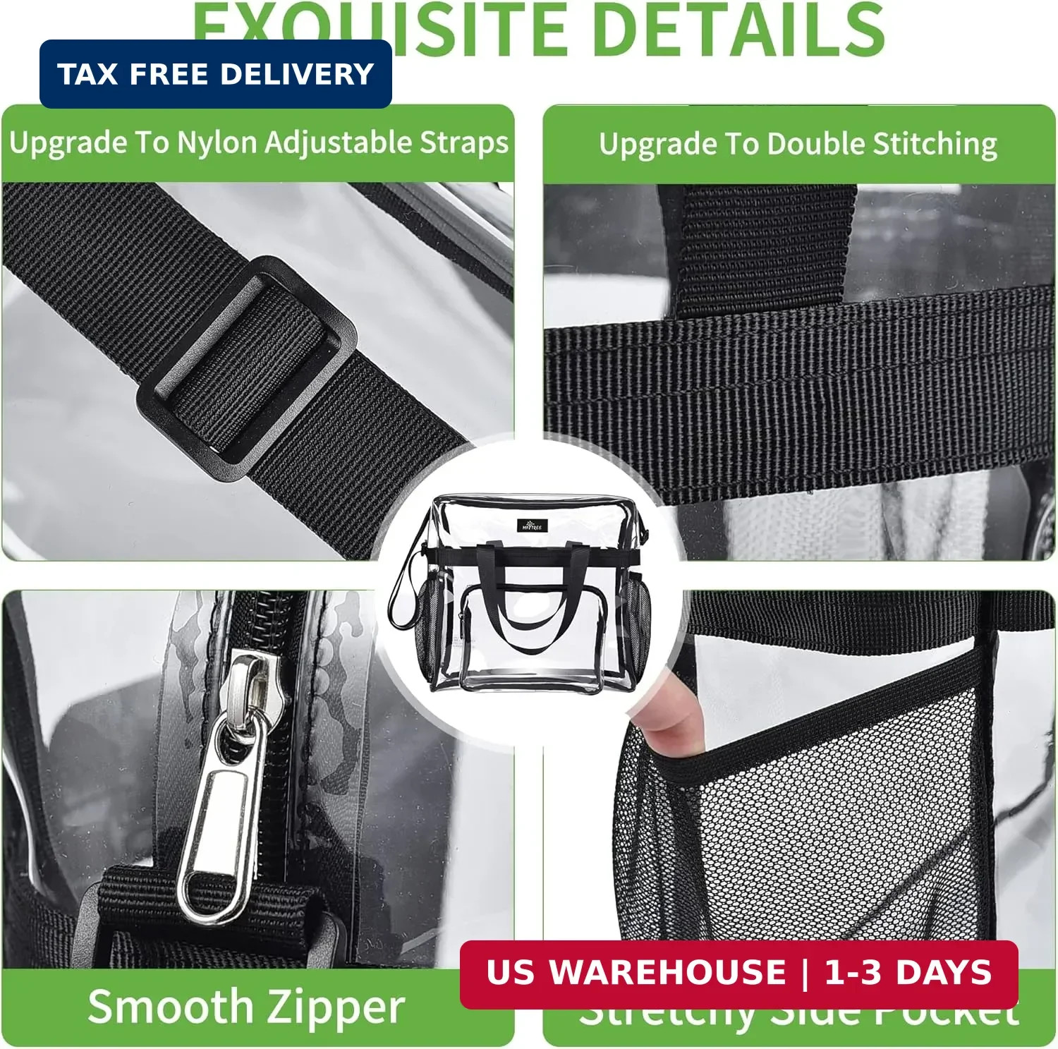 MAY TREE Clear Bag for Stadium Events, 12×5.5×12 Clear Tote Lunch Bag with Non