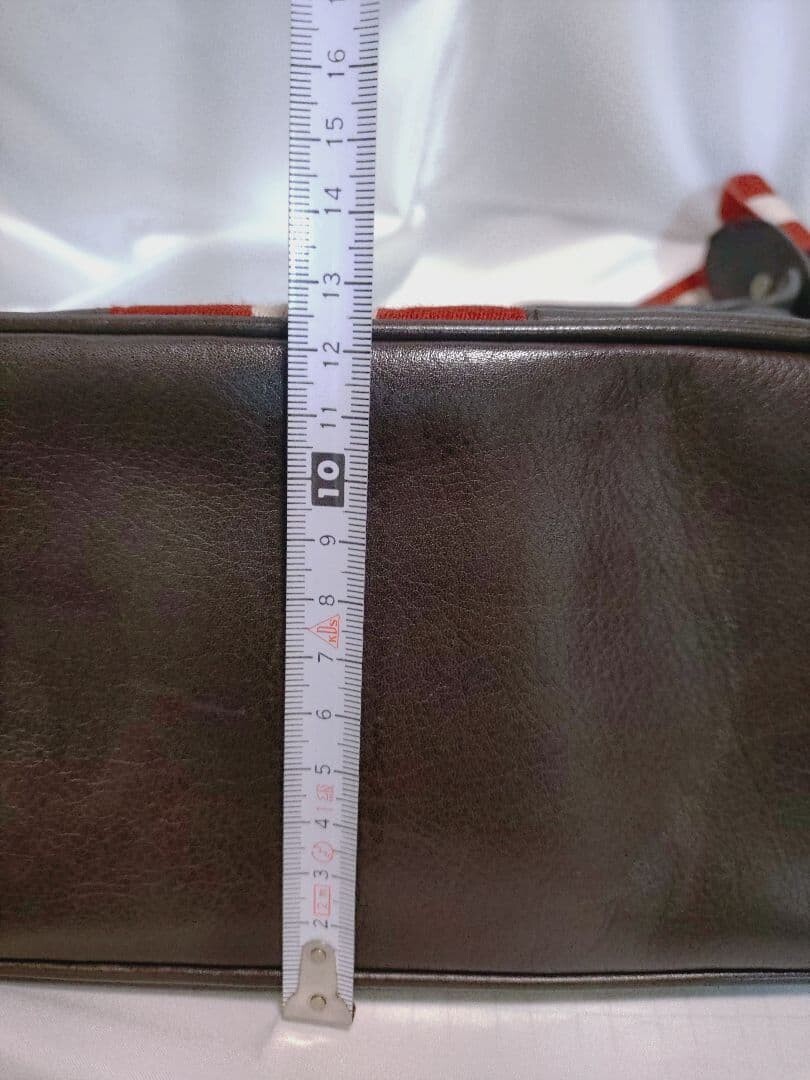 BALLY Brown Leather Shoulder Bag Red White Striped Strap Men