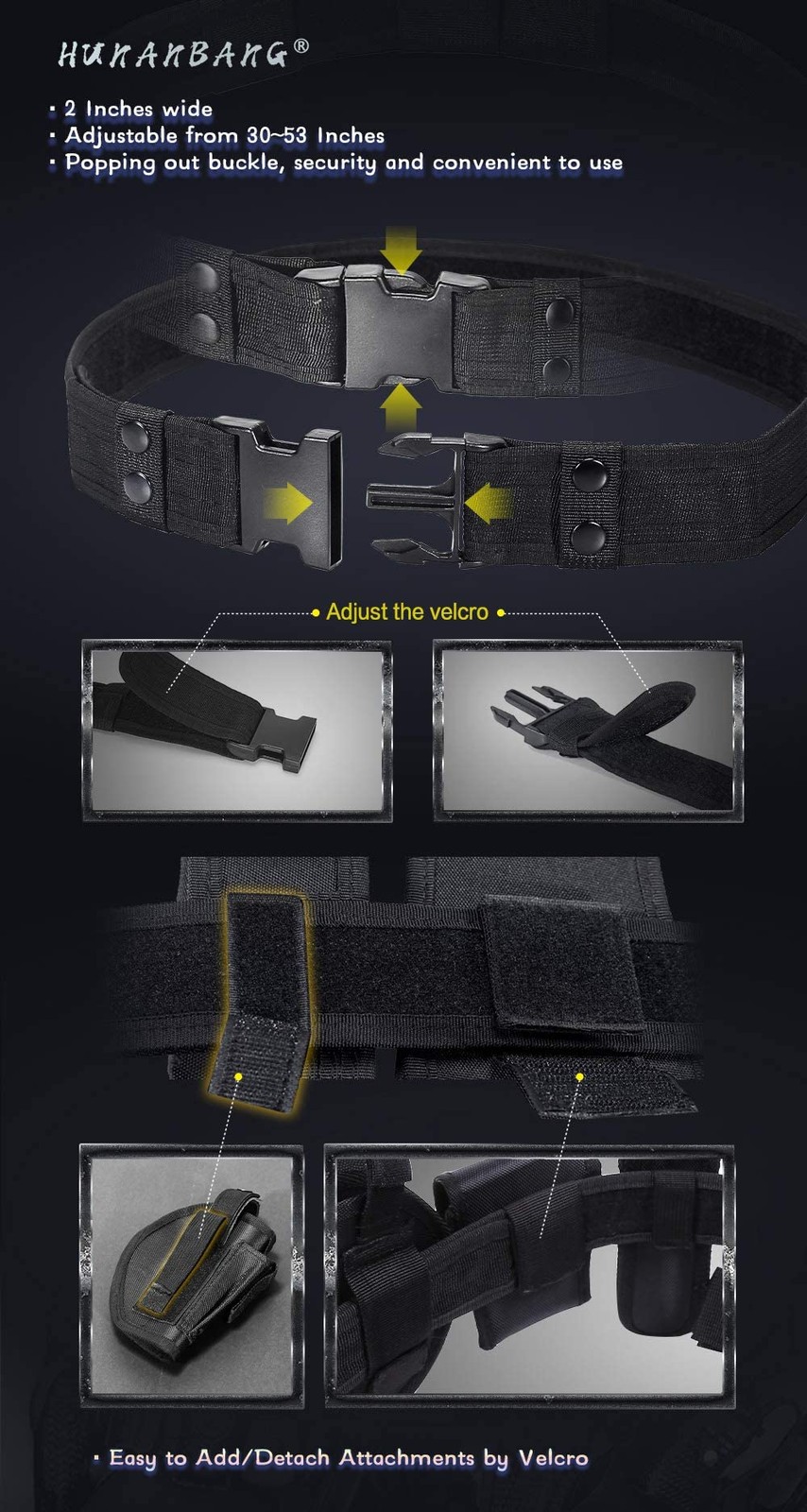 HUNANBANG 10 IN 1 DIY Modular Duty Belt Police Security 30~50inches, Black