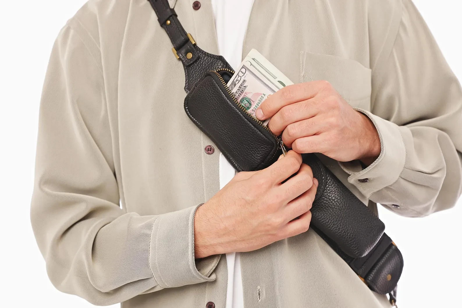 Leather Bandolier Phone Pouch for Men, Convertible Crossbody Phone Bag