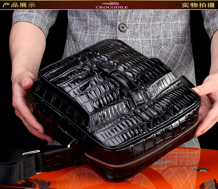 Crocodile leather Men’s Shoulder Bag Business Casual Cross Bag New Fashion Black