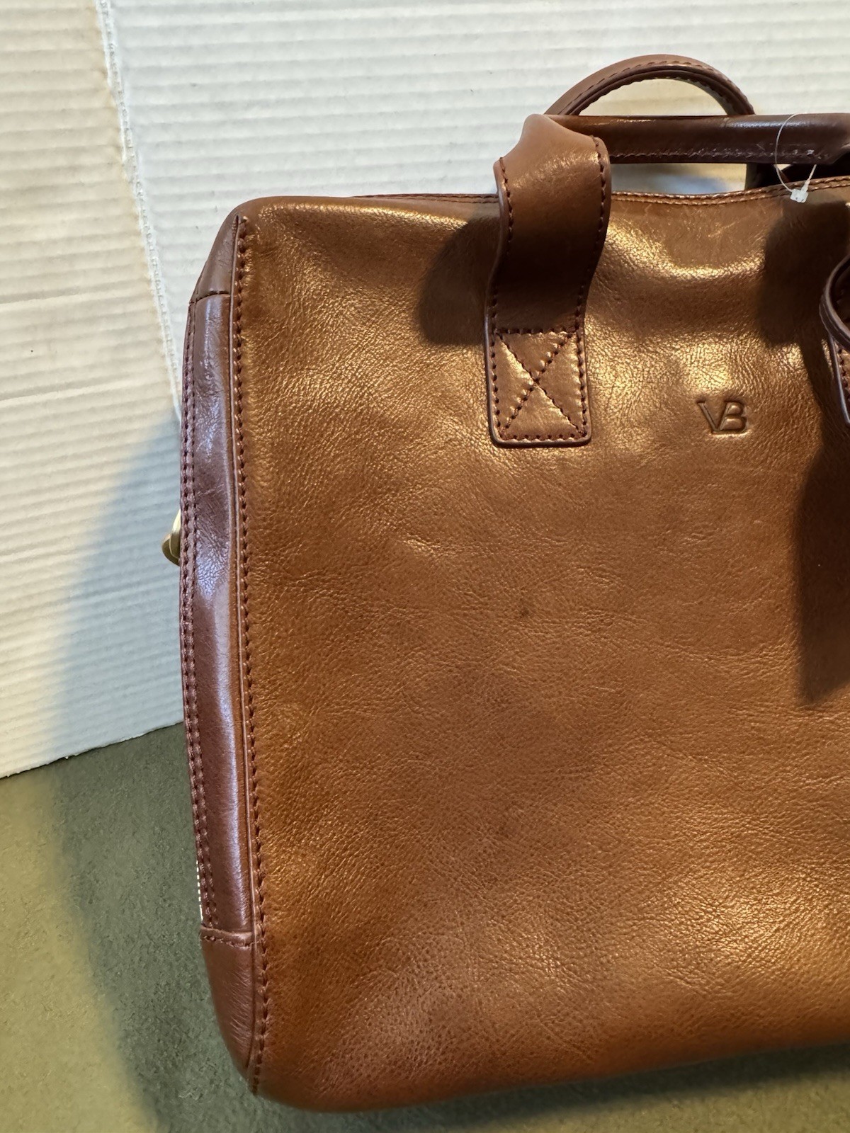 VON BAER Essential Modern Leather Briefcase Brown Italian Cuoio Superiore 16″