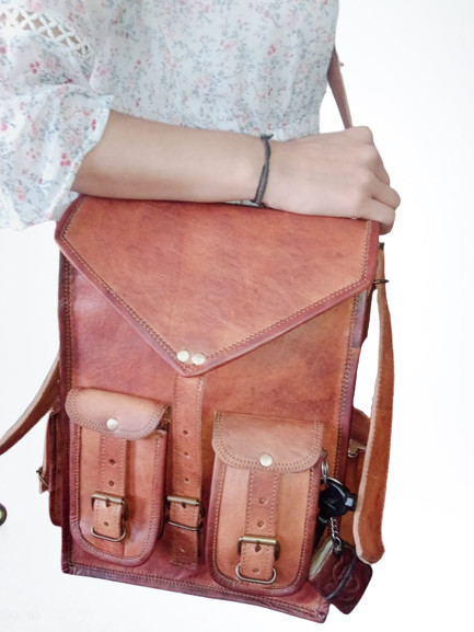 13” Brown Vintage Leather Backpack Laptop Messenger Bag Rucksack Sling for Men
