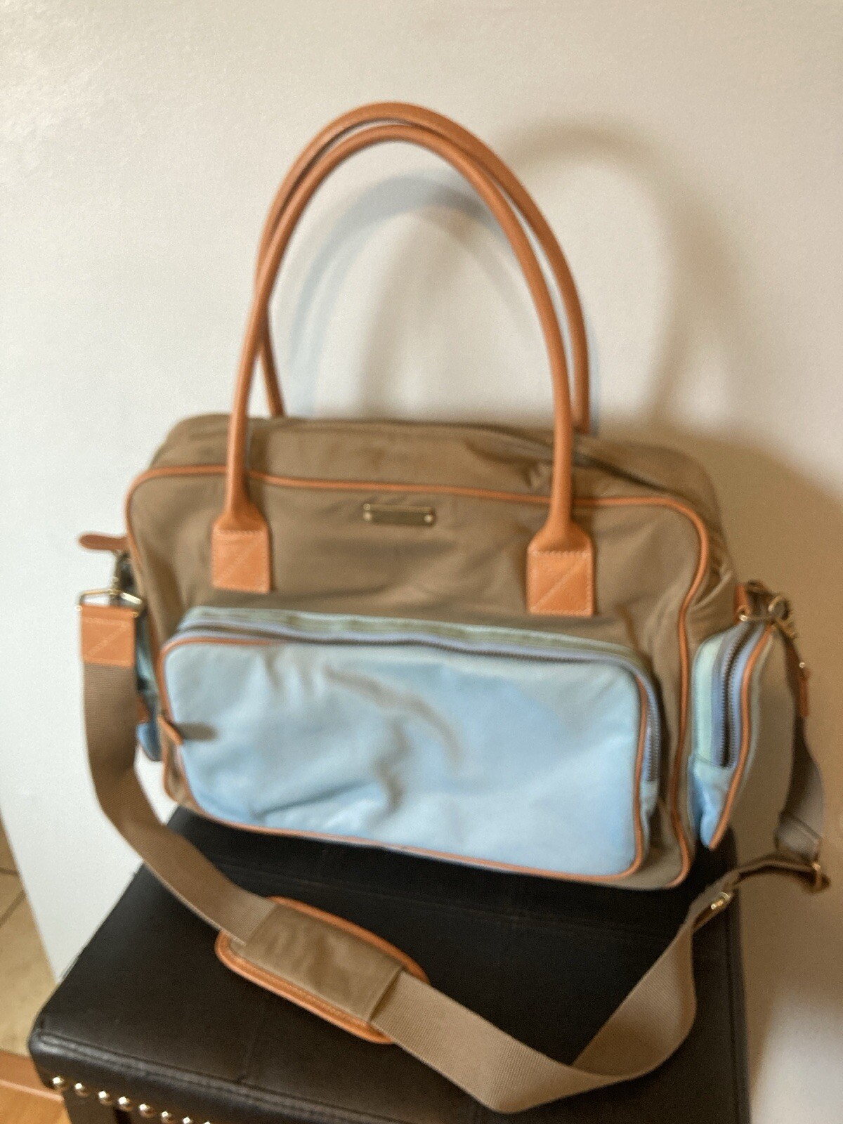 Eddie Bauer Messenger Bag Laptop Computer Case Nylon Blue And Brown