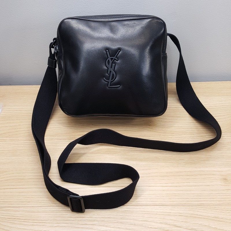 SAINT LAURENT YSL Black Lambskin Leather Niki Cube Crossbody $2000
