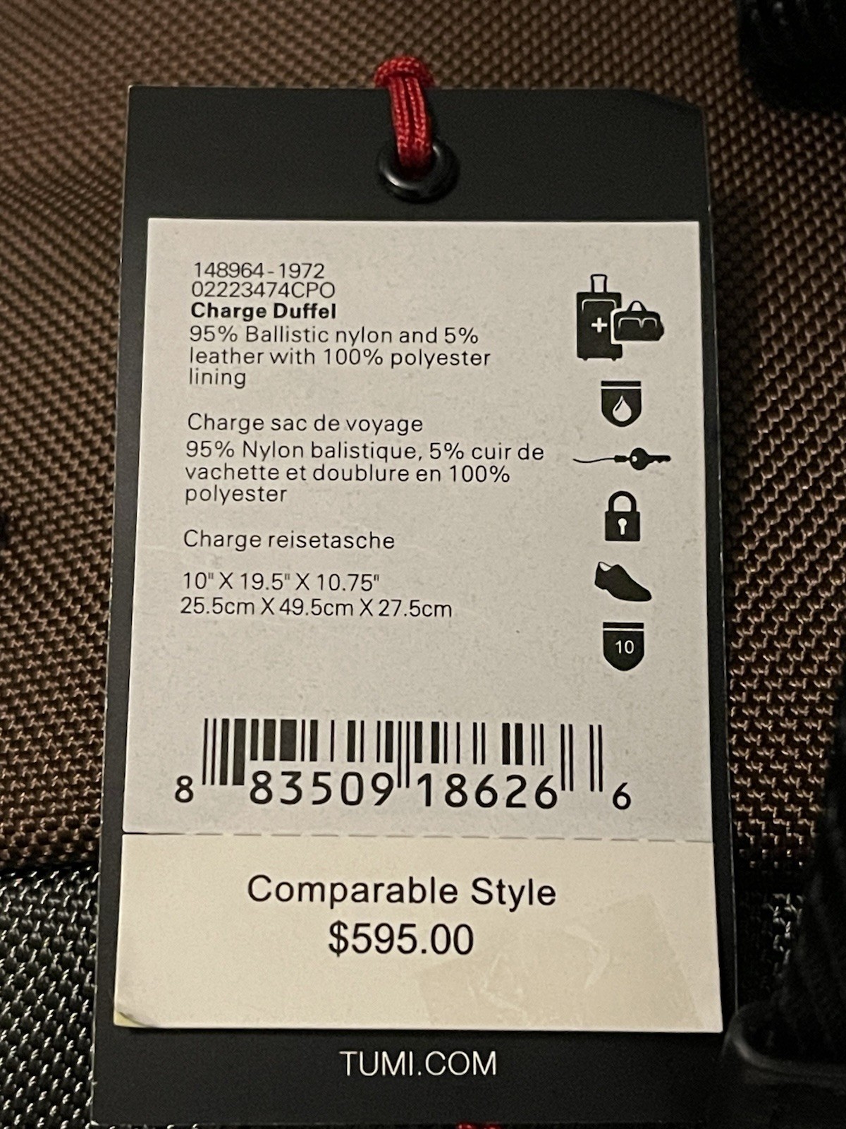 Tumi Charge Duffel Bag – GREY And Red ￼