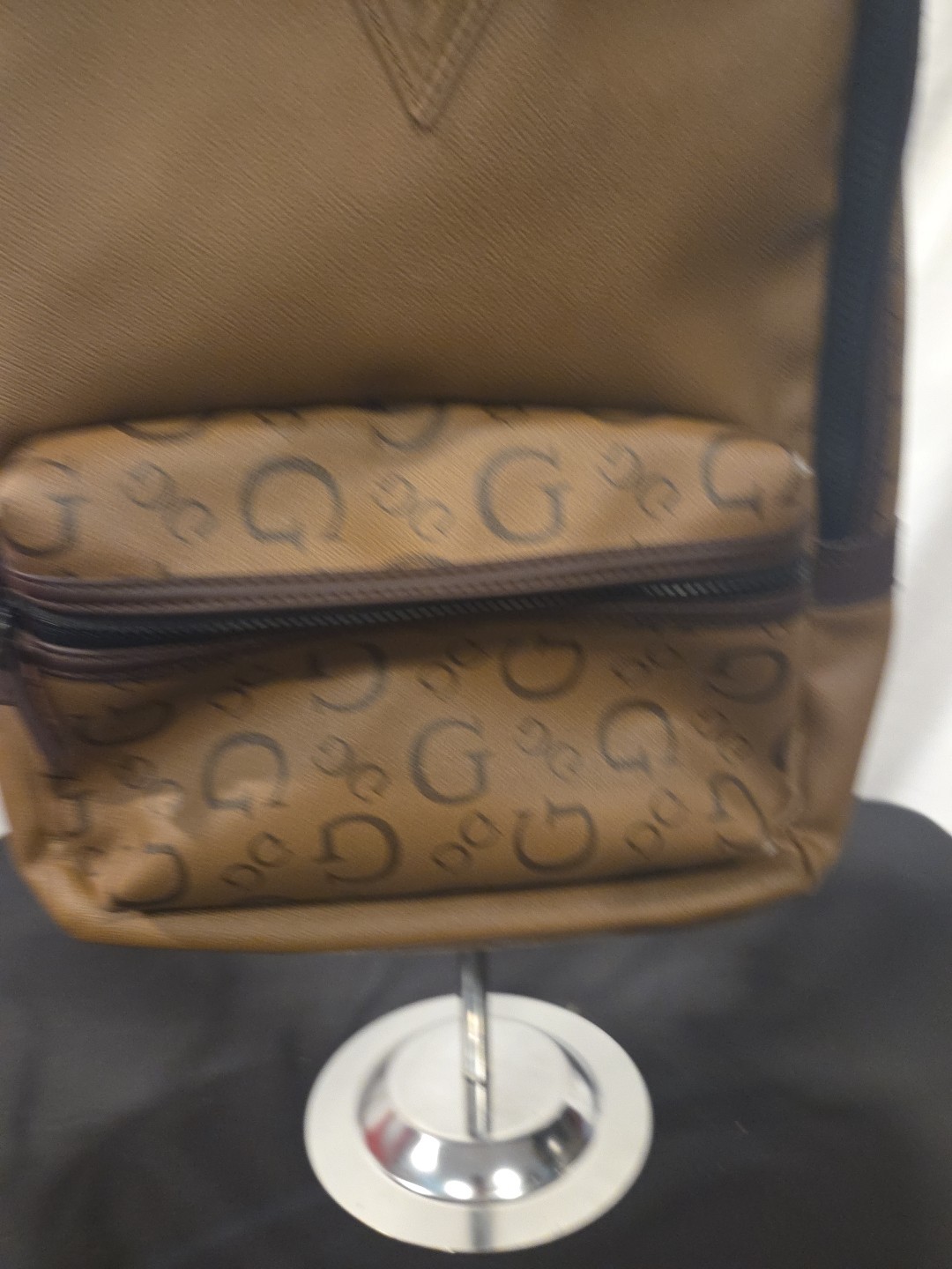 Guess Mens Backpack Bag Monogram Travel Adjustable Strap Zipper Brown