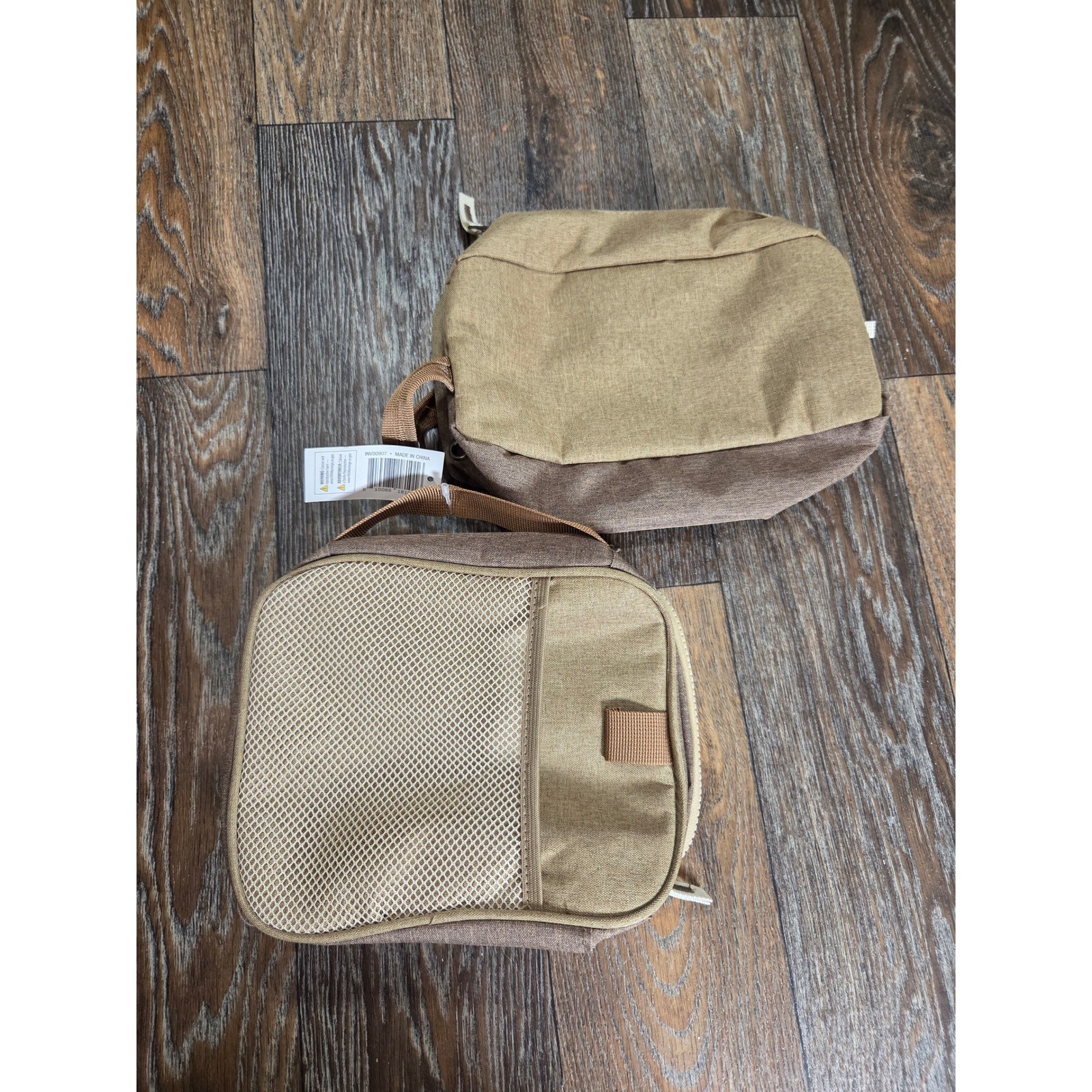 B.R. Rosso 2 Piece Travel Toiletry Bag and Utility Pouch Set Tan Brown NEW