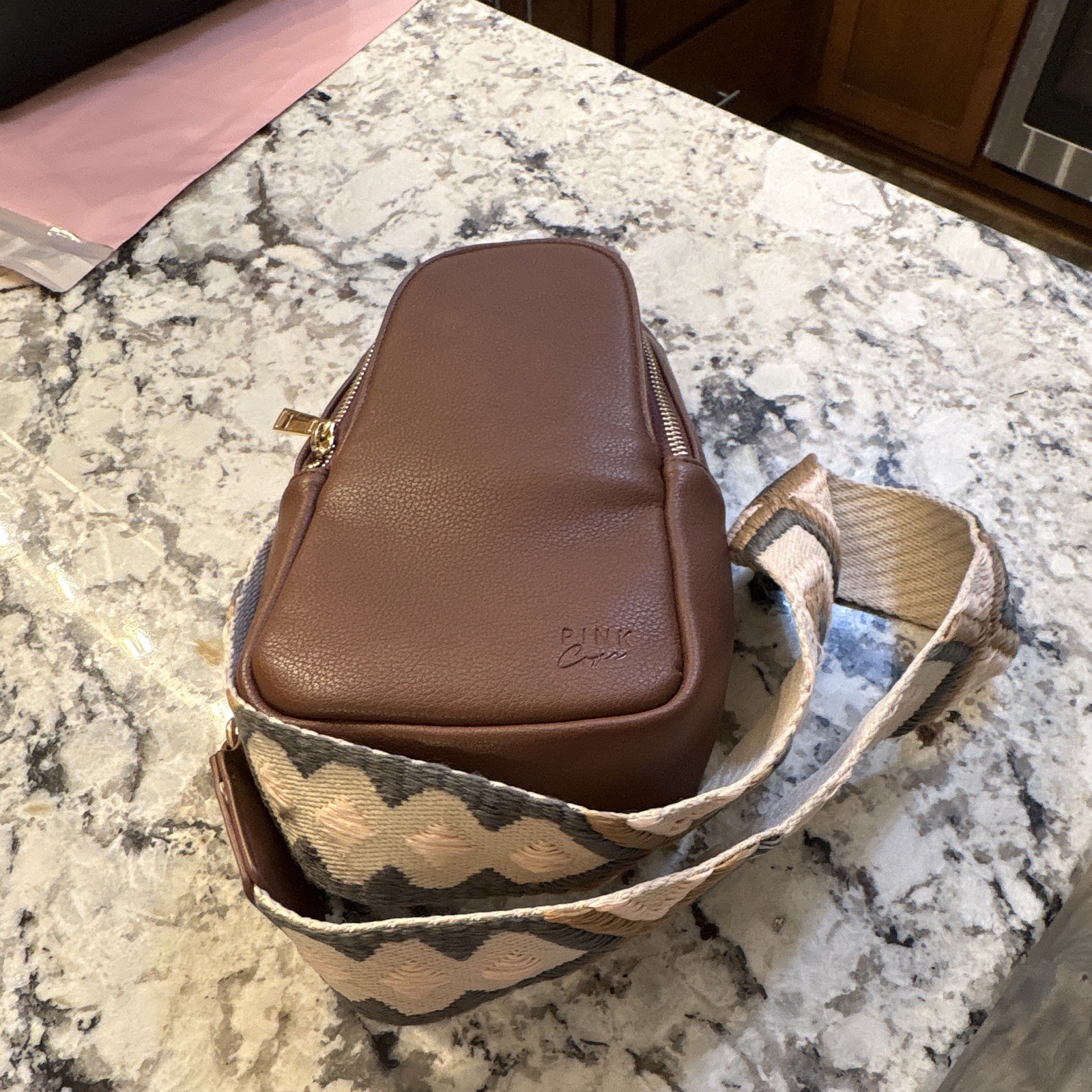 Pink Cove Small Brown Crossbody Sling Bag Zip, Adjustable Strap