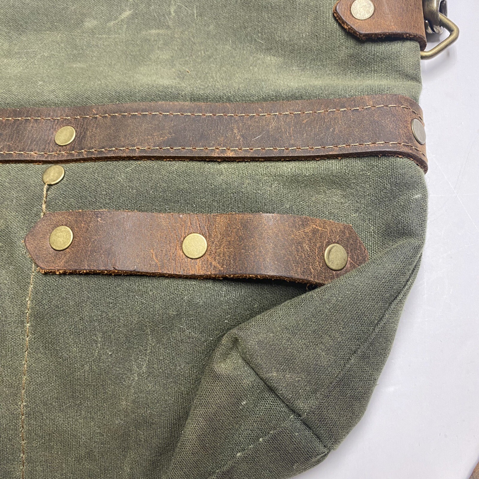 HANDMADE WAXED Canvas Leather TOTE Hand Bag W Pockets & Double Removable Straps