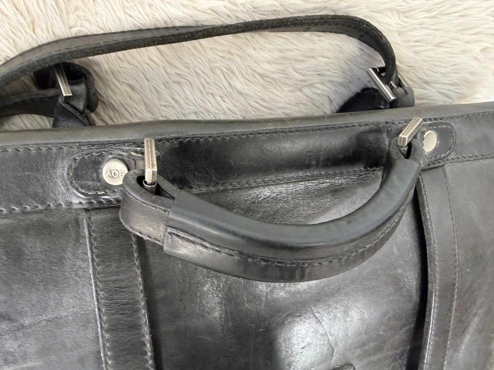 BOY London *RARE* Black Leather Briefcase Shoulder Bag Vtg 80s MELROSE messenger