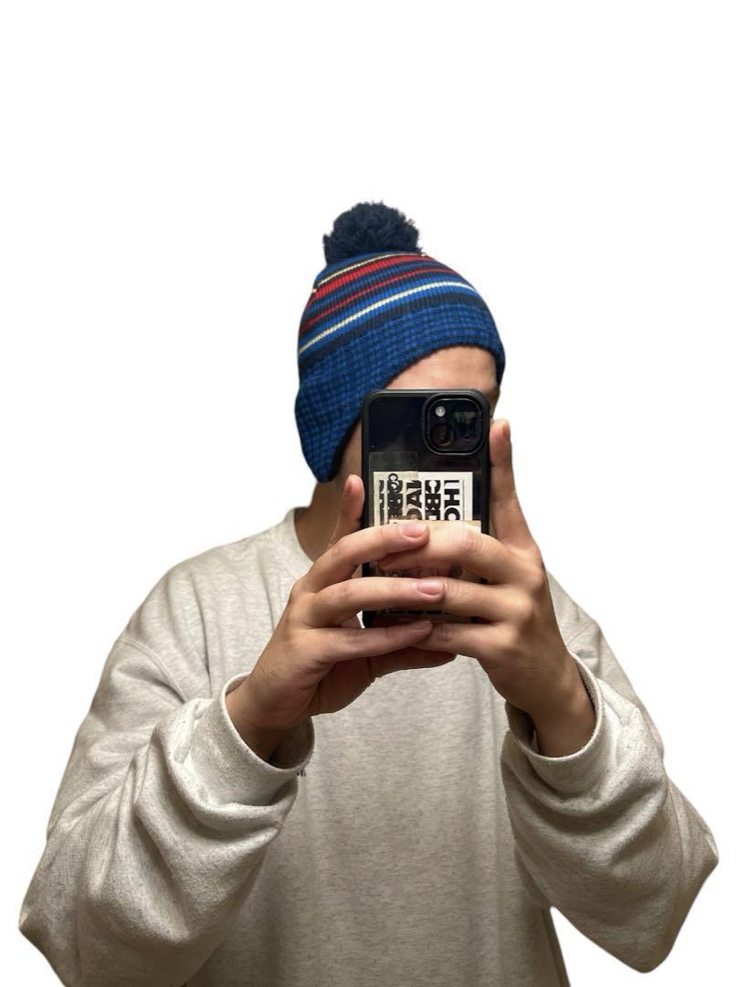 Auth Unknown Vintage Knit Cap With Ear Flaps Blue Fleece Beanie From Japan
