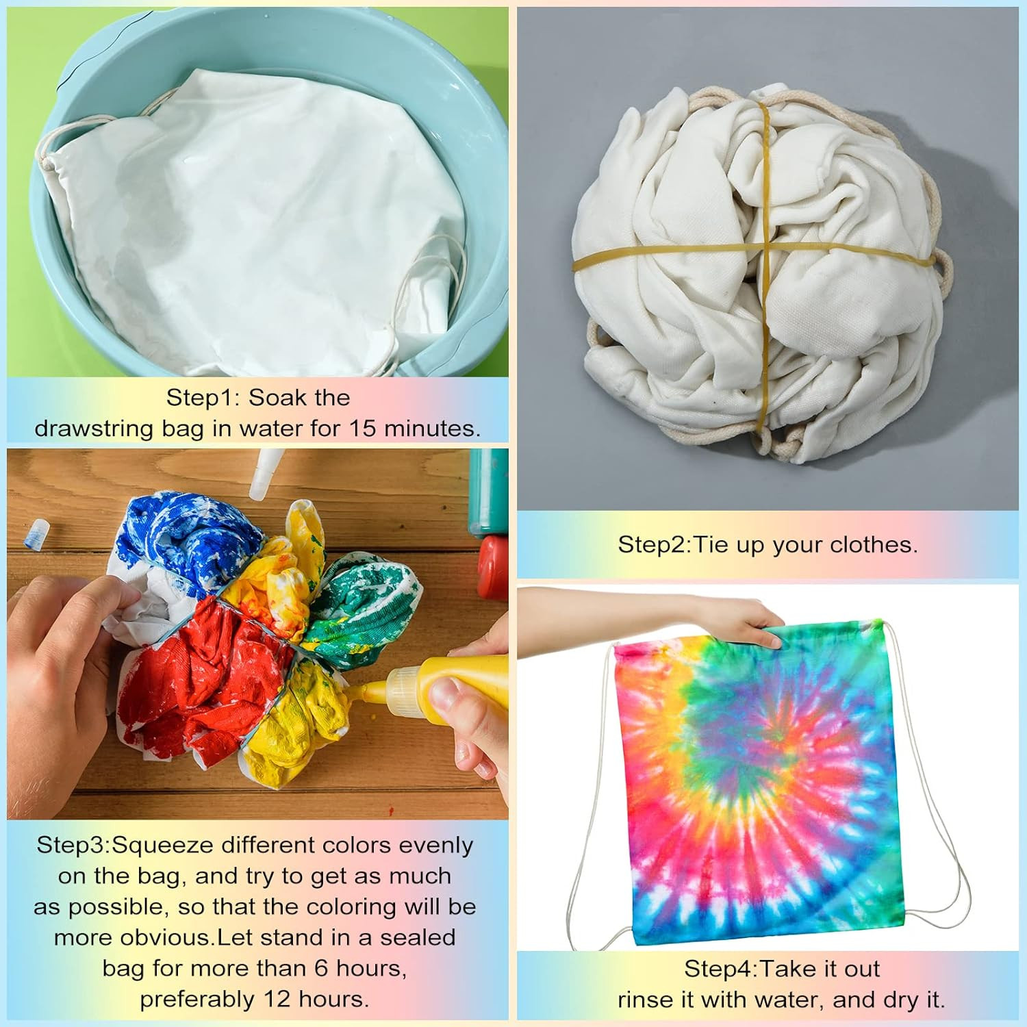 Tie Dye Cotton Drawstring Bags Sublimation Blank Backpack White Canvas Drawstrin