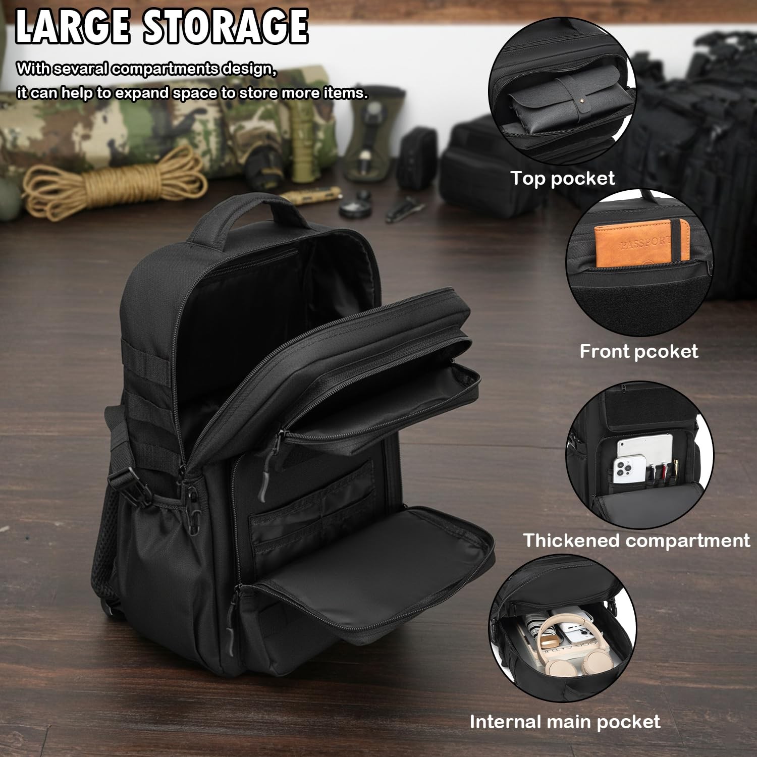 Military Tactical Backpack for Men, Outdoor Assault Backpack MOLLE Webbing De…