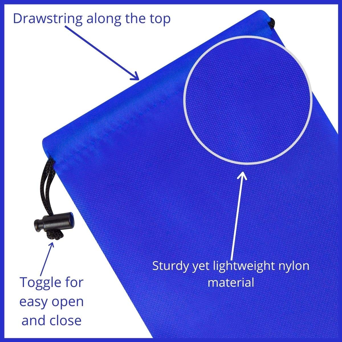 Drawstring Bag Nylon Cinch And Ditty Stuff Pouch With Toggle 6 X 8-12 Pack Blue