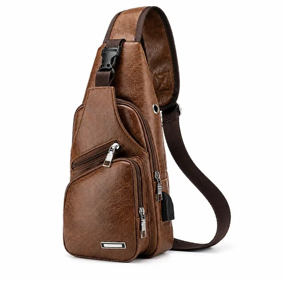Chest Crossbody Bag Sling Backpack for Men with USB Charge Port Hole