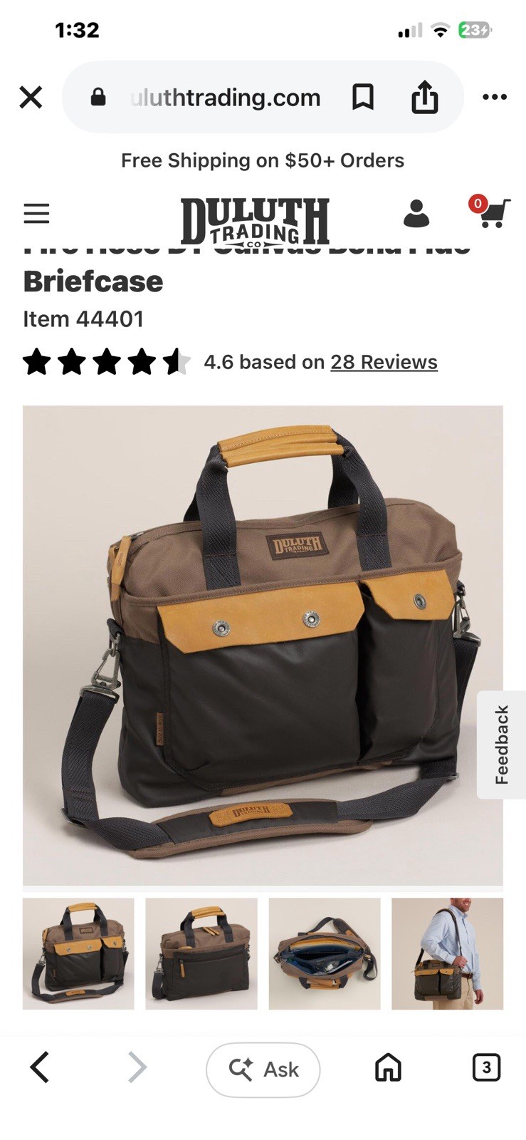 Duluth Trading Company Fire Hose Canvas Bona Fide Briefcase Messenger Bag